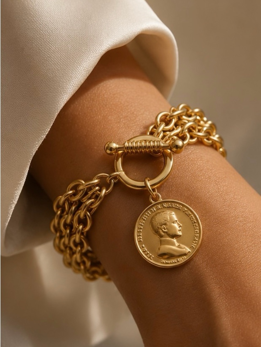 Luxe Golden Roman Coin Chain Bracelet